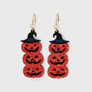 Halloween witch hat pumkins drop earings- orange